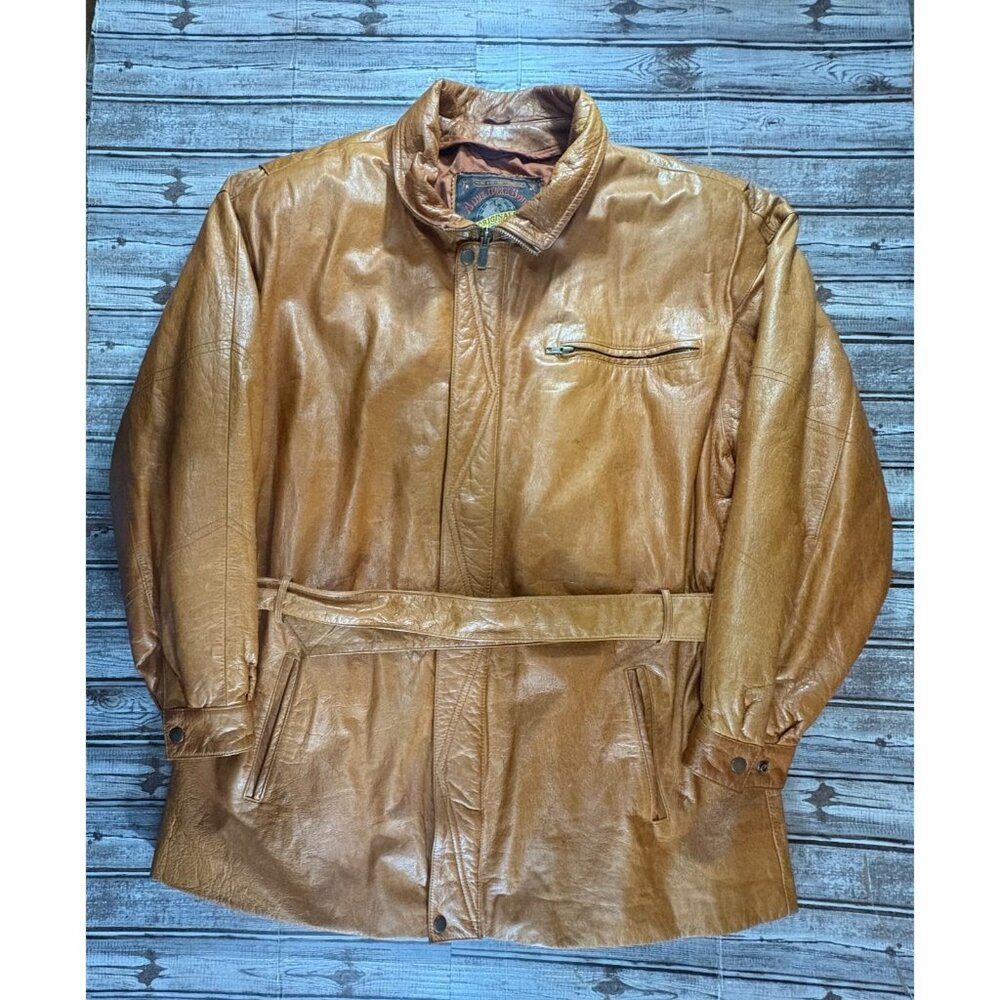 Adventure Bound x Wilson belted Leather coat Jacket  Sz L color Brown VGT Y2K